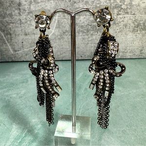 J. Crew bronze tone earrings with gunmetal chains & rhinestone detail pierced
